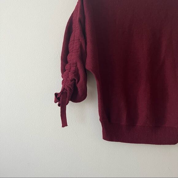 Joie Dannee Ruched Red Cotton Cashmere Blend Sweater - Picture 3 of 6